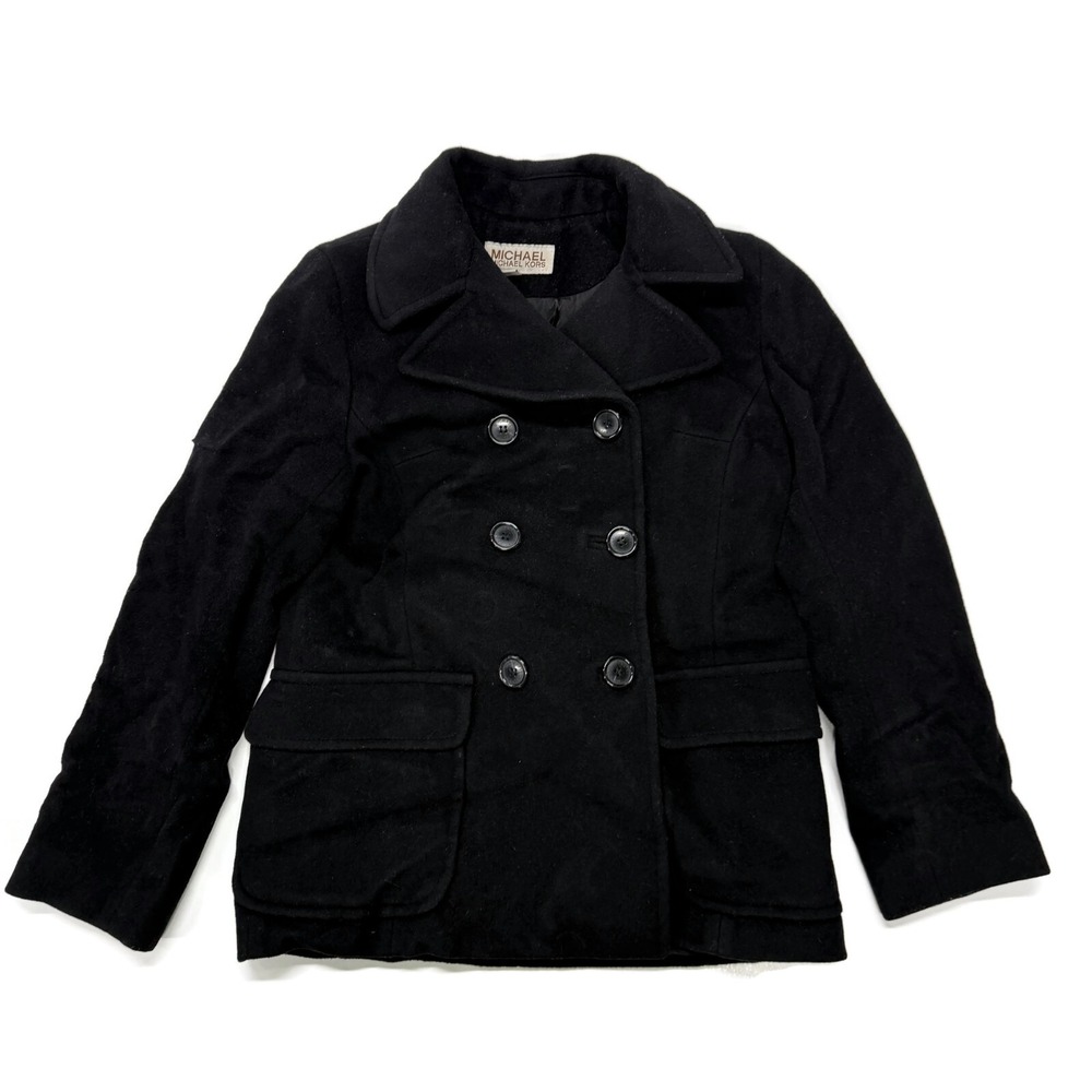 Michael Kors Double Breasted Pea Coat Womens 6 Black 100% Wool Jacket